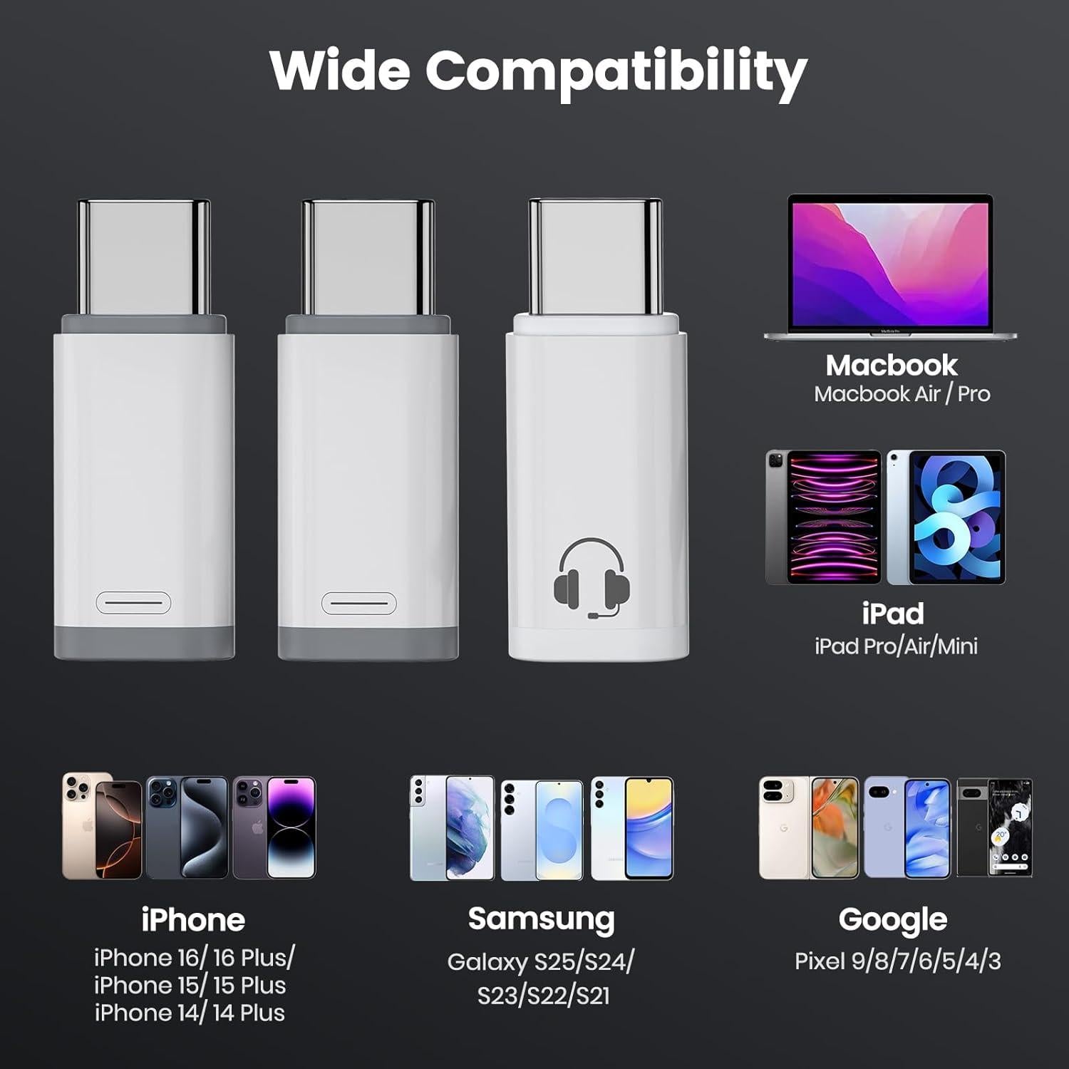 Adaptador de Audio USB-C a Lightning Vcddom 3 Pack - Carga Rápida y Sincronización