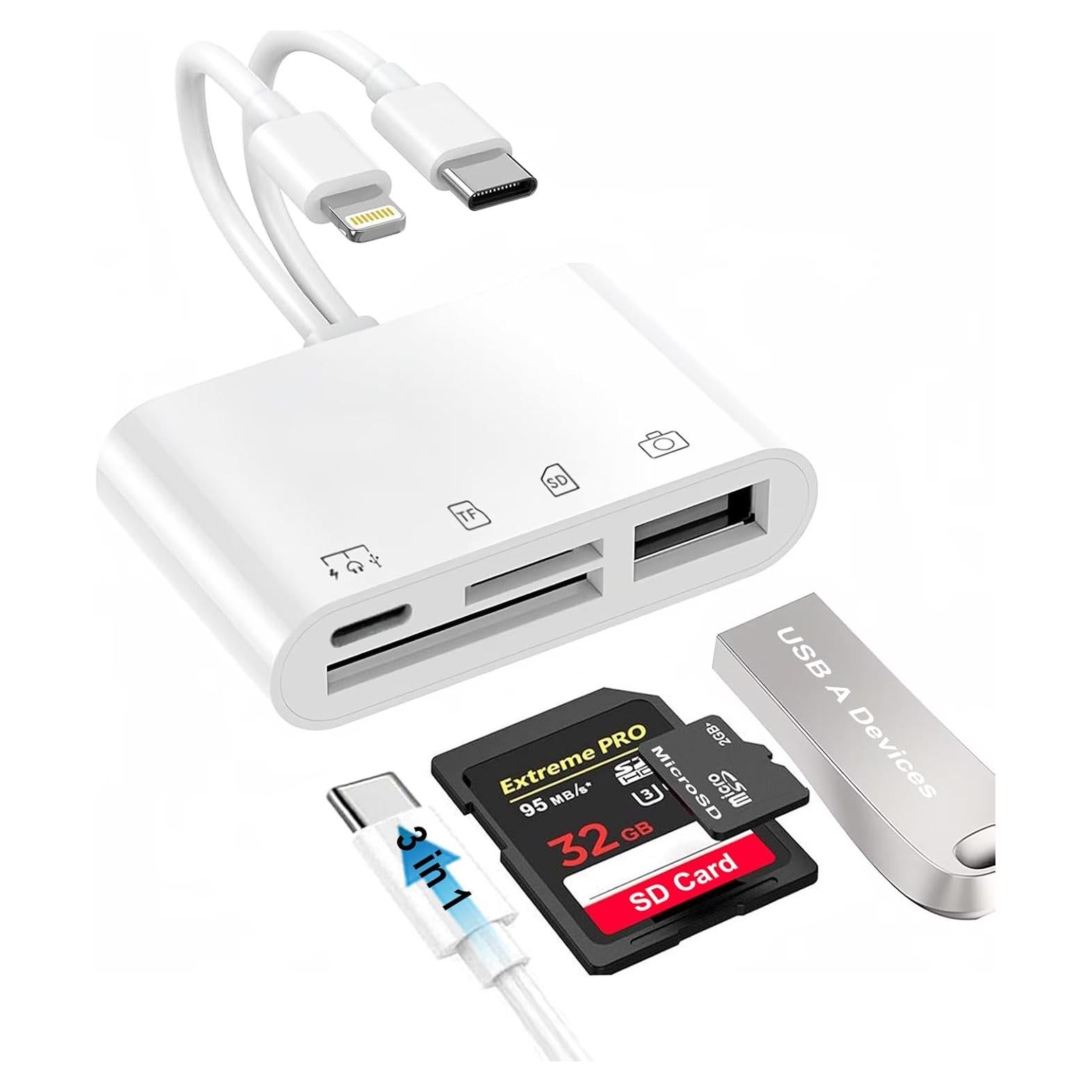 Lector de Tarjetas SD USB C y Lightning Hoenkeips 4-en-1