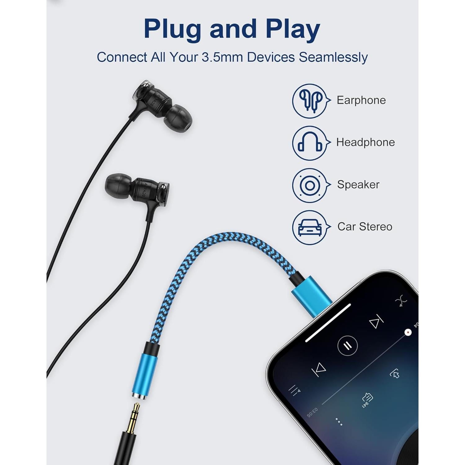 Adaptador de Auriculares Lightning a 3.5mm Ocbuo - Paquete de 3