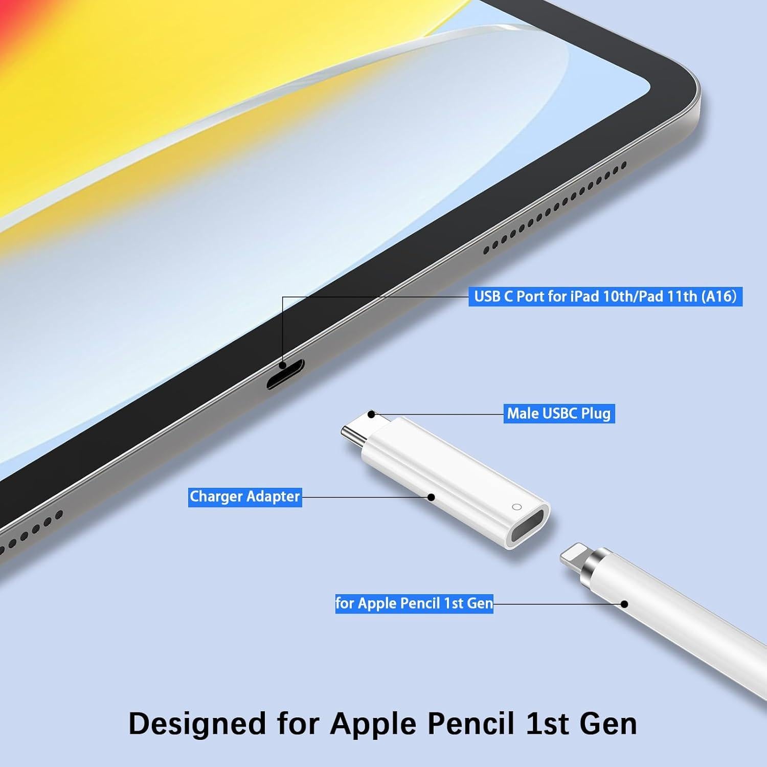 Adaptador USB-C a Apple Pencil 1ra Gen AIAUXAI Carga iPad 10/11