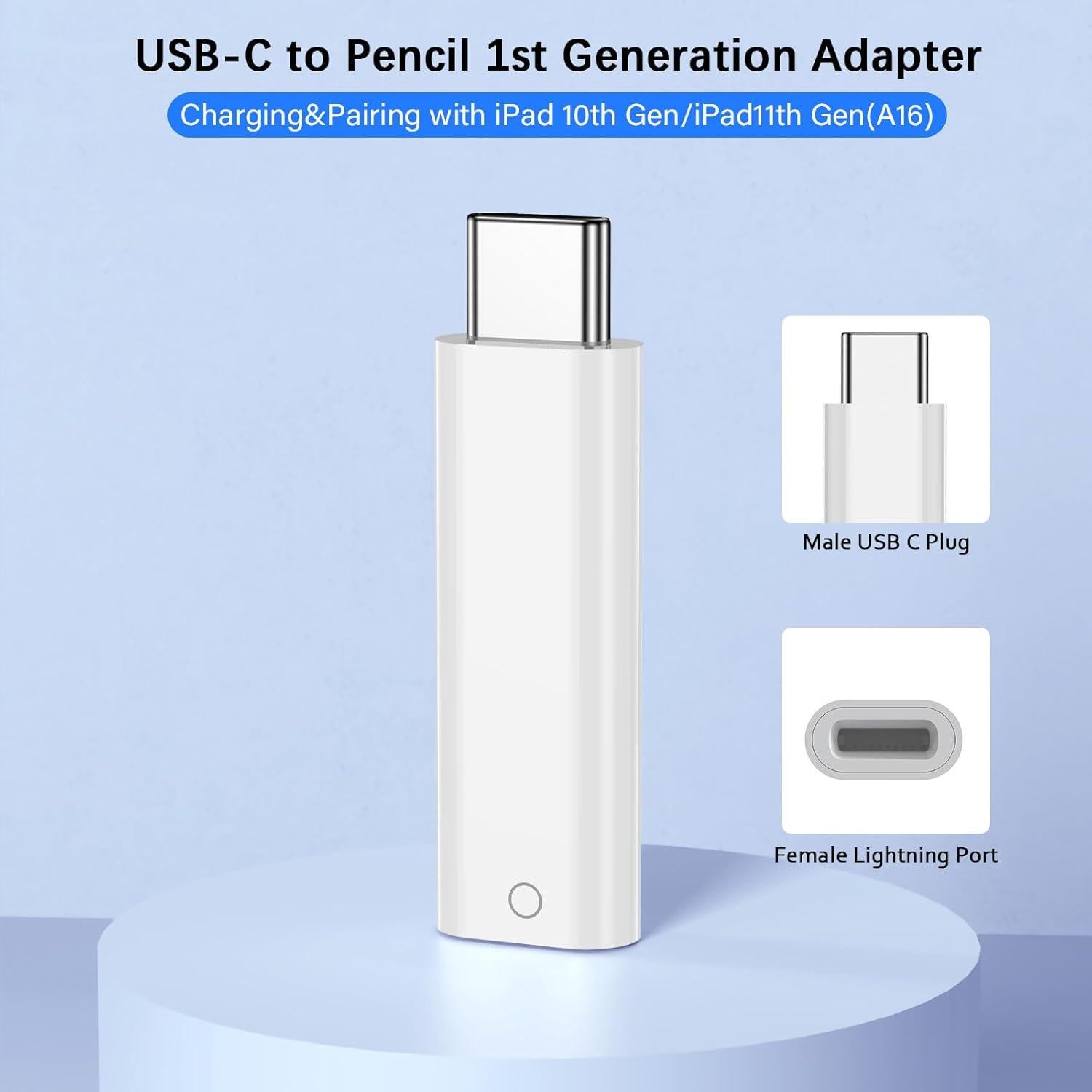 Adaptador USB-C a Apple Pencil 1ra Gen AIAUXAI Carga iPad 10/11