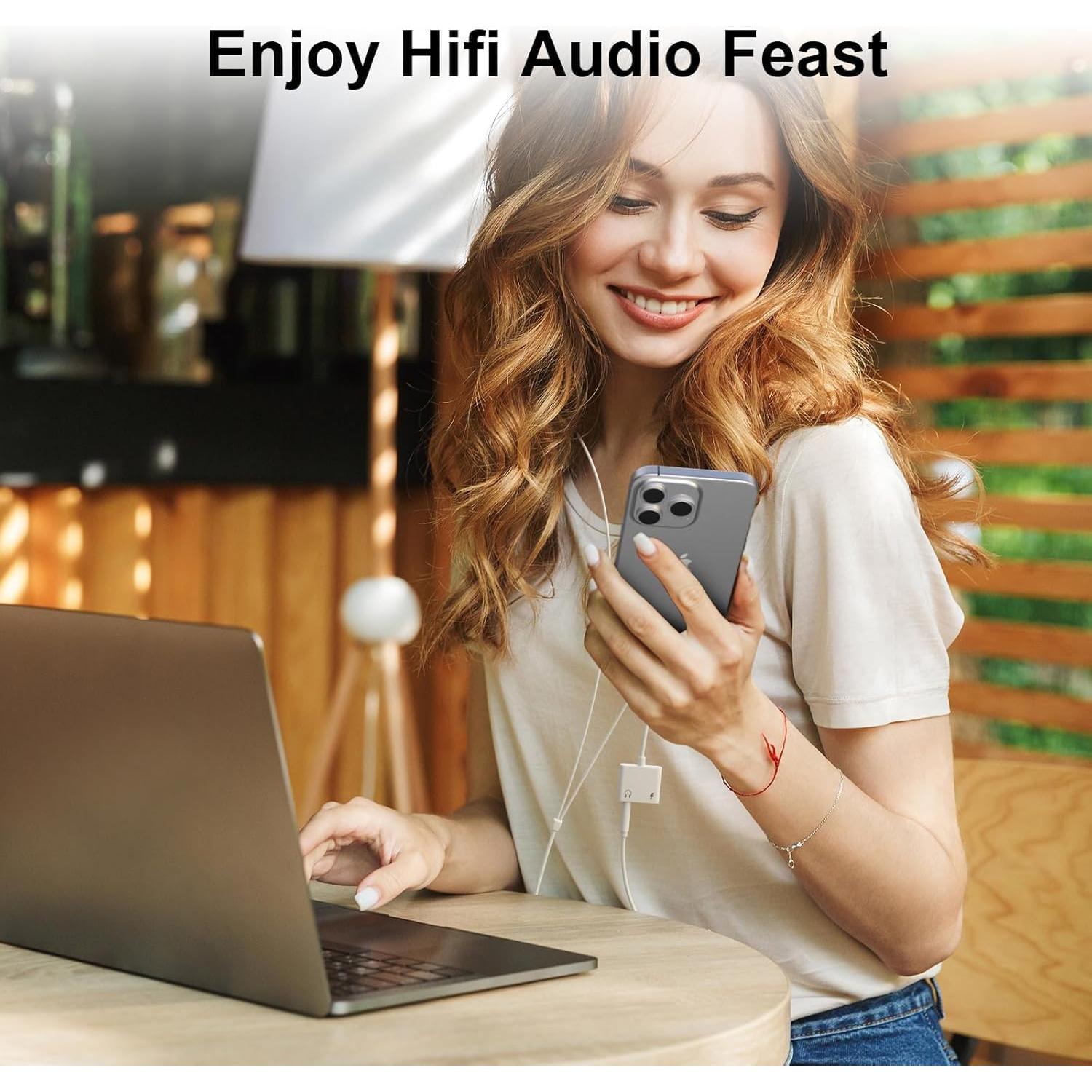 Adaptador Lightning a 3.5mm + Carga - esbeecables - 2 en 1