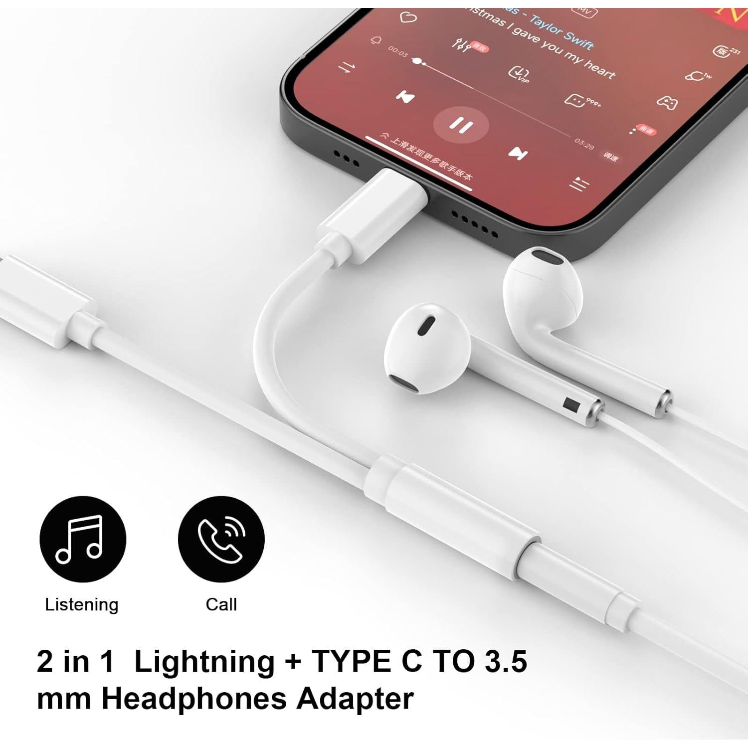 Adaptador Aux 3.5 mm Lightning y USB-C DESOFICON 2 en 1
