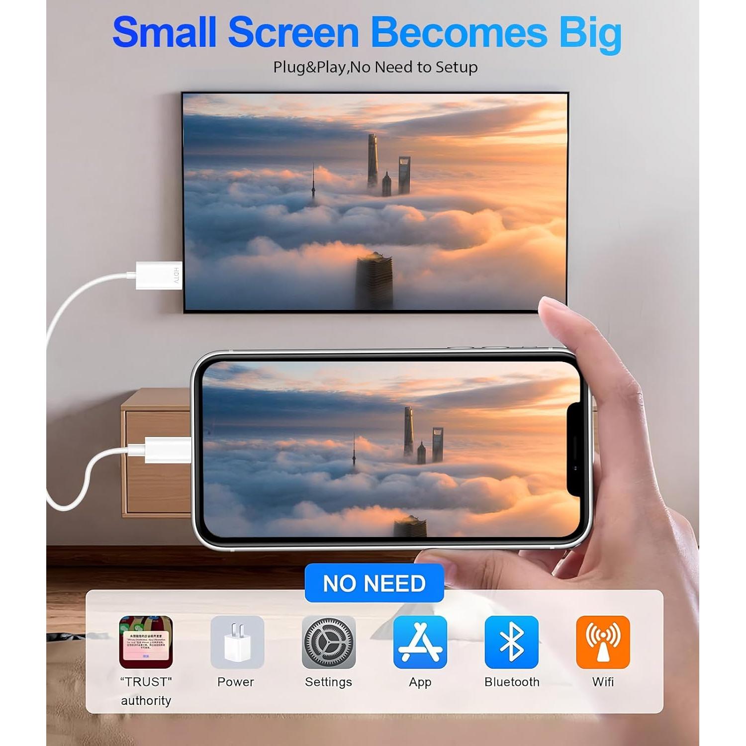 Adaptador HDMI a Lightning Denlane 2M para iPhone y iPad