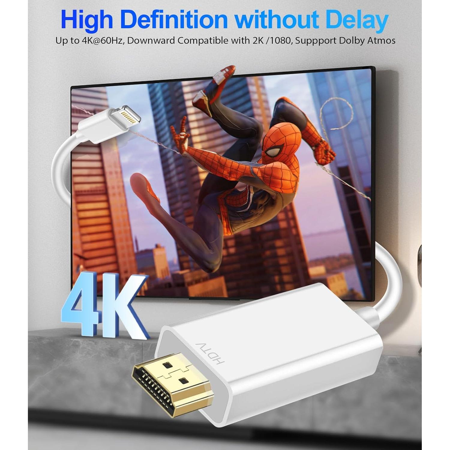 Adaptador HDMI a Lightning Denlane 2M para iPhone y iPad