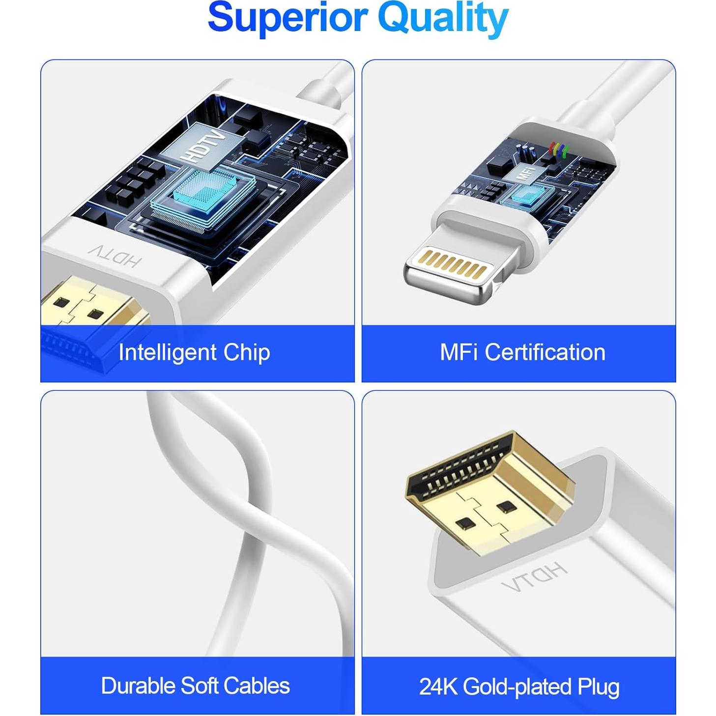 Adaptador HDMI a Lightning Denlane 2M para iPhone y iPad