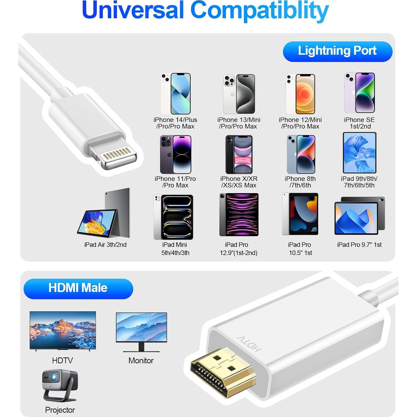 Adaptador HDMI a Lightning Denlane 2M para iPhone y iPad