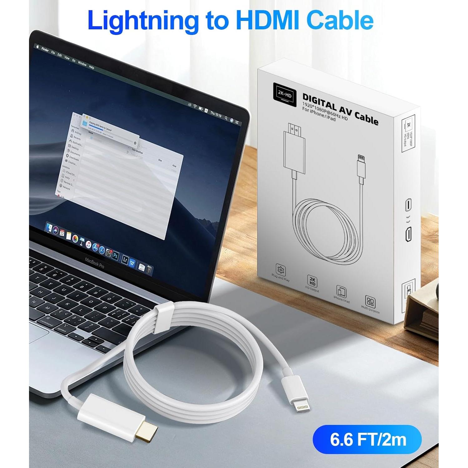 Adaptador HDMI a Lightning Denlane 2M para iPhone y iPad
