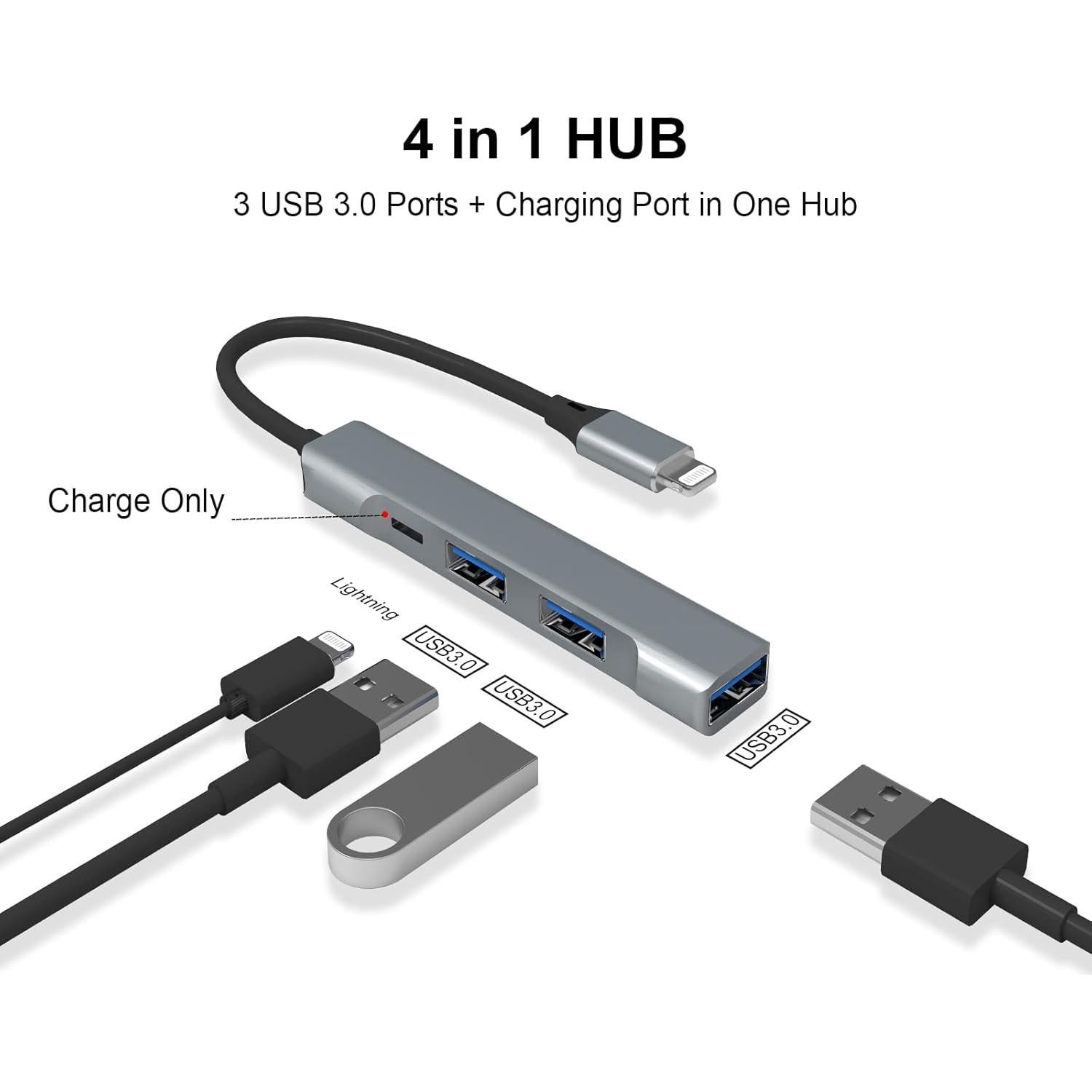 Hub Lightning a USB 3.0 Belcompany 4-en-1 con carga rápida