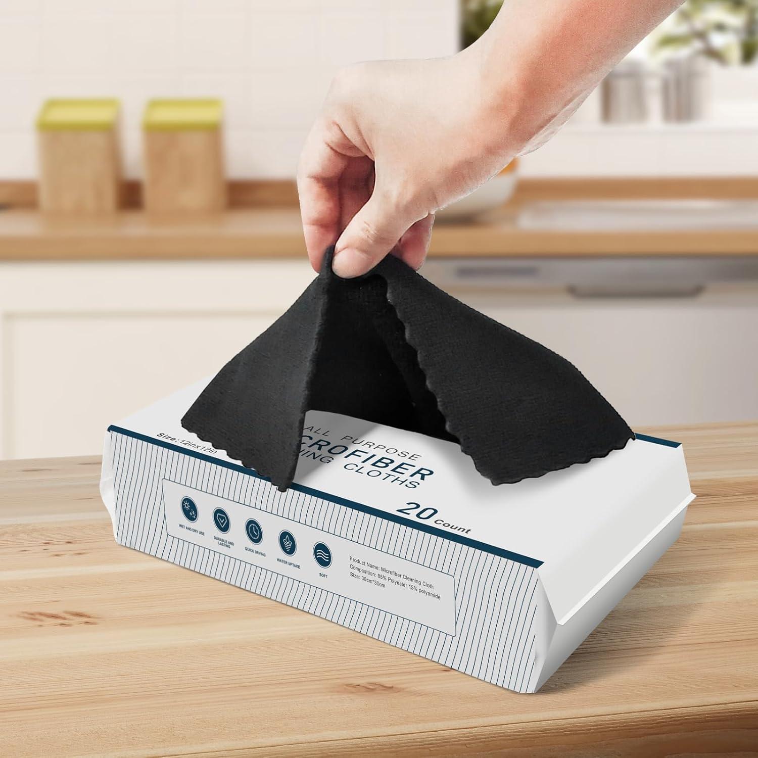 Paquete de 40 Paños de Microfibra Negras MRD's Home 30x30 cm