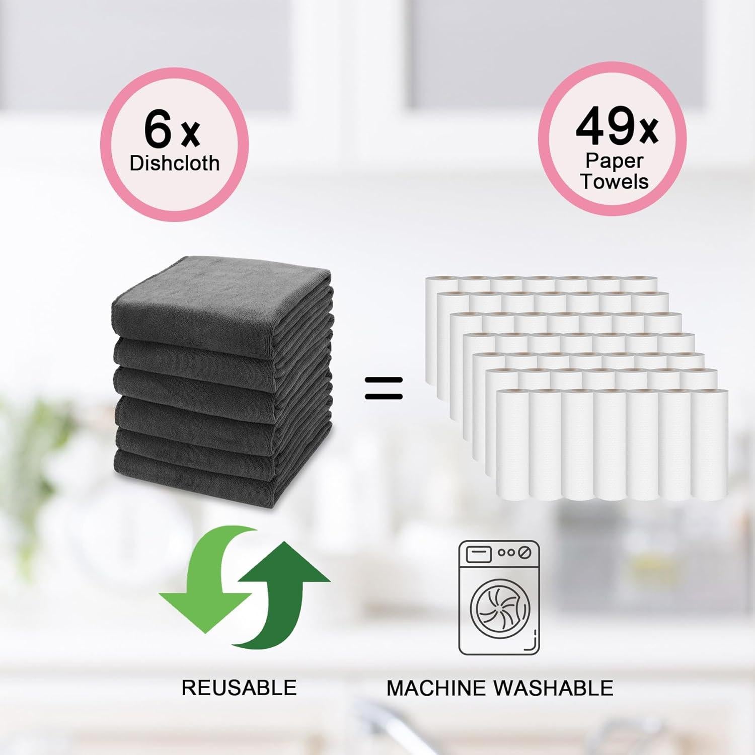 Toallas de Cocina Kimteny 33x71 cm 400 GSM 6 Paquete Gris