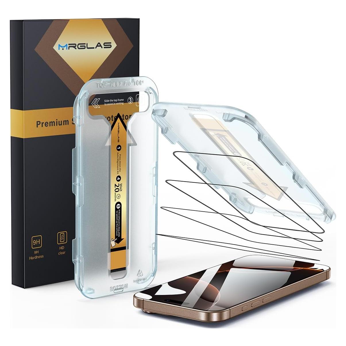 MRGLAS Protector de Pantalla Vidrio Templado 9H para iPhone 16 Pro