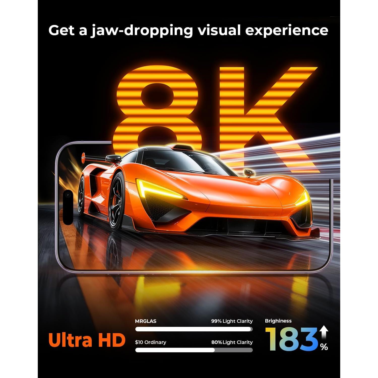 MRGLAS Protector de Pantalla Vidrio Templado 9H para iPhone 16 Pro