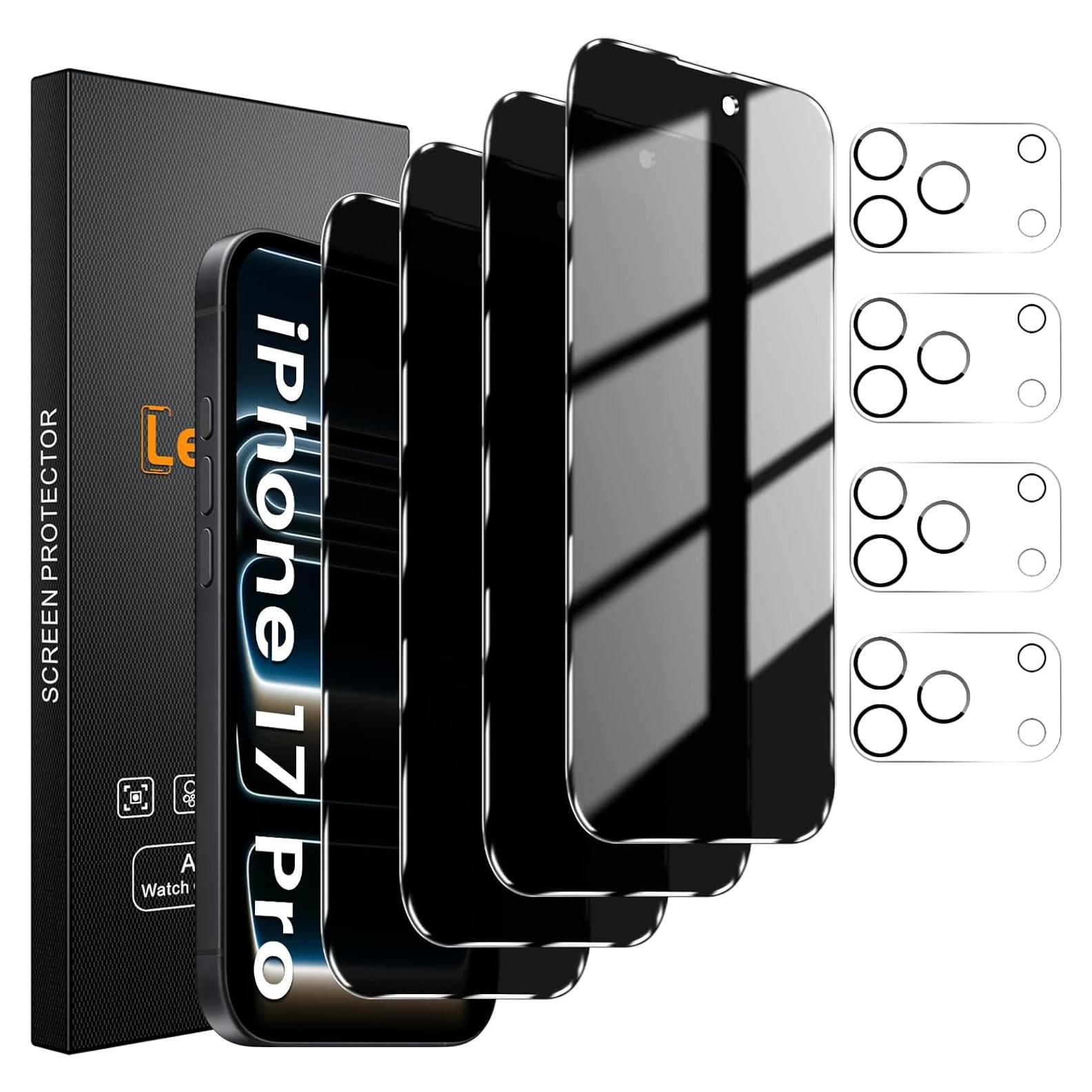 Paquete de 4 Protectores de Pantalla Privados Lesakit para iPhone 17 Pro