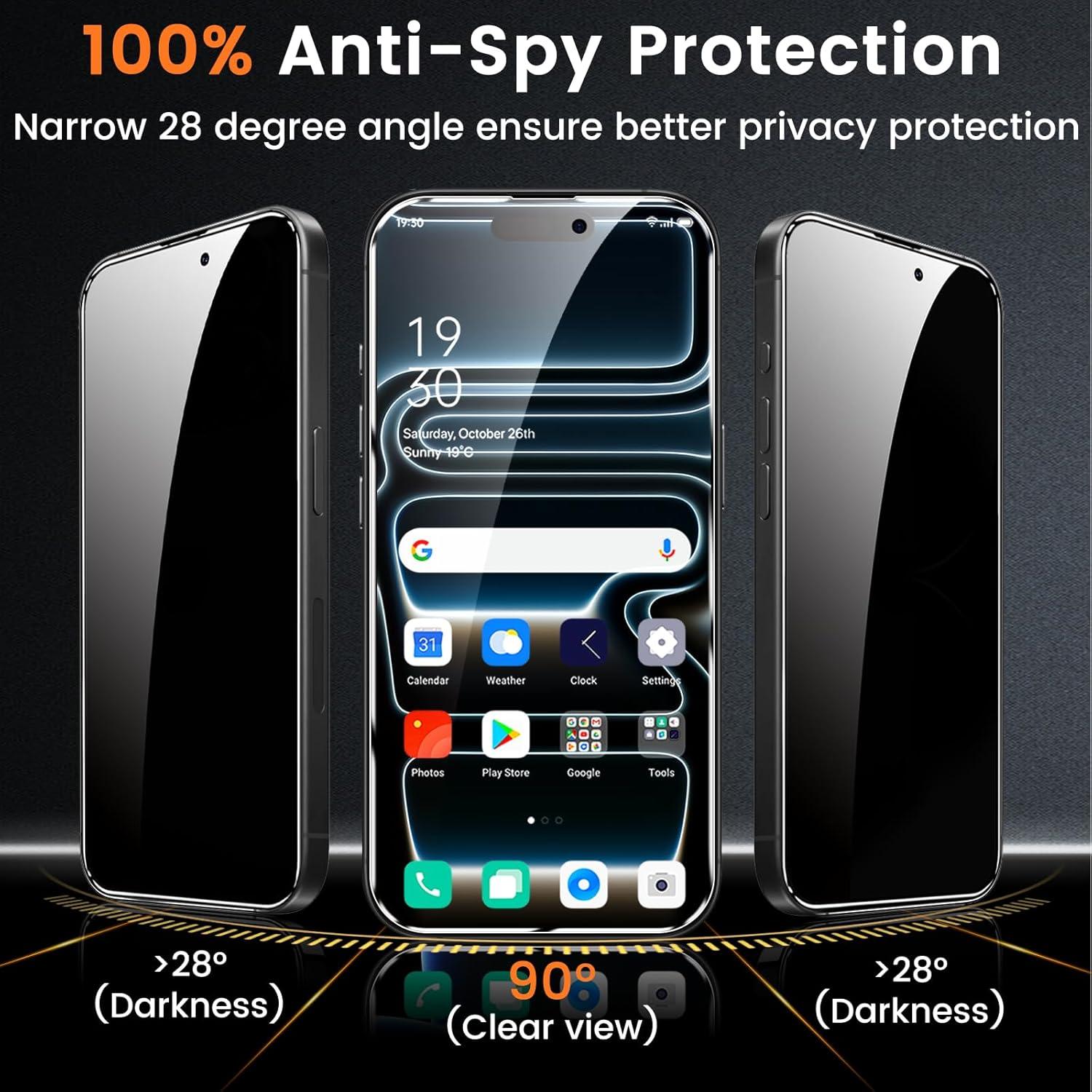 Paquete de 4 Protectores de Pantalla Privados Lesakit para iPhone 17 Pro