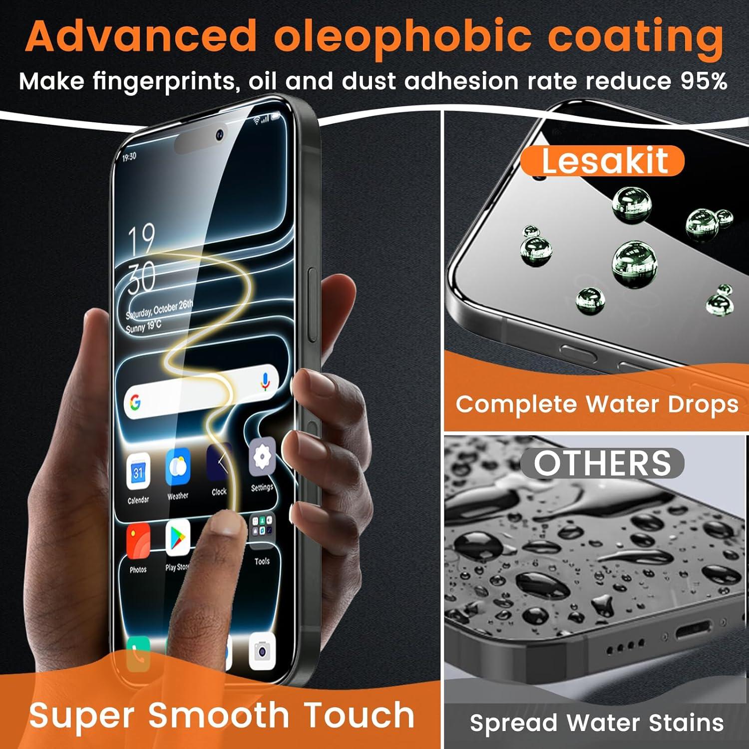 Paquete de 4 Protectores de Pantalla Privados Lesakit para iPhone 17 Pro