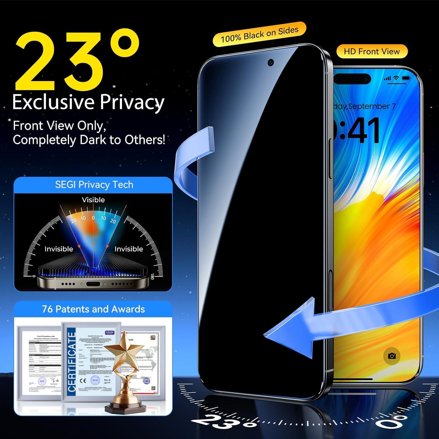 Protector de Pantalla Privado Popoluku 9H para iPhone 16 Pro