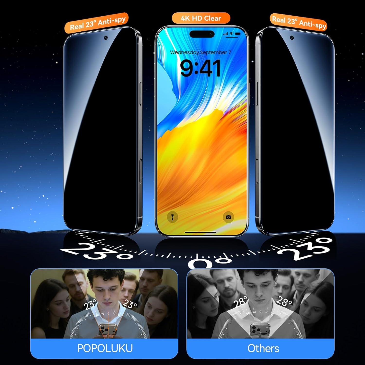 Protector de Pantalla Privado Popoluku 9H para iPhone 16 Pro