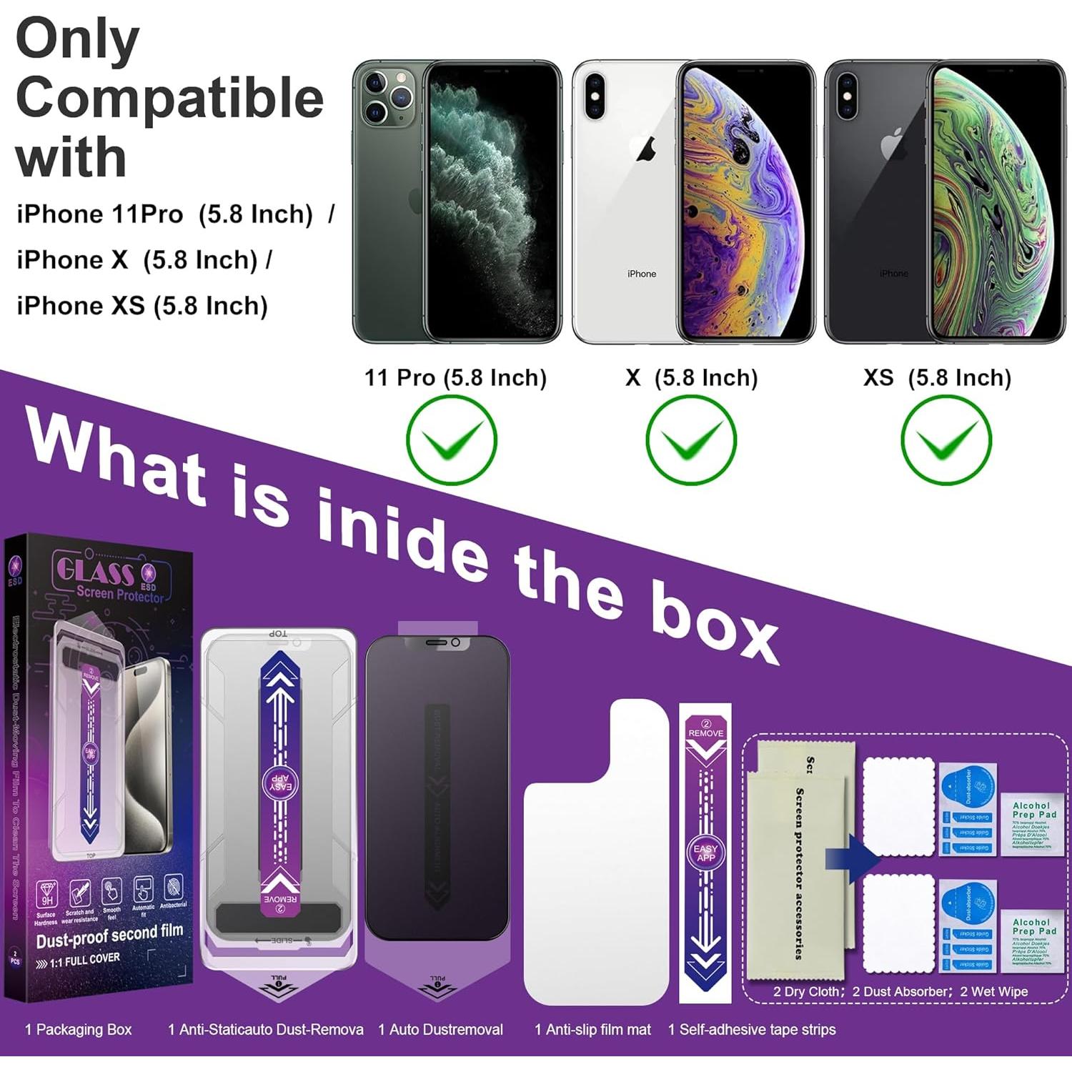 Paquete de 2 Protectores de Pantalla Mate CHRYSHA para iPhone X/XS/11 Pro