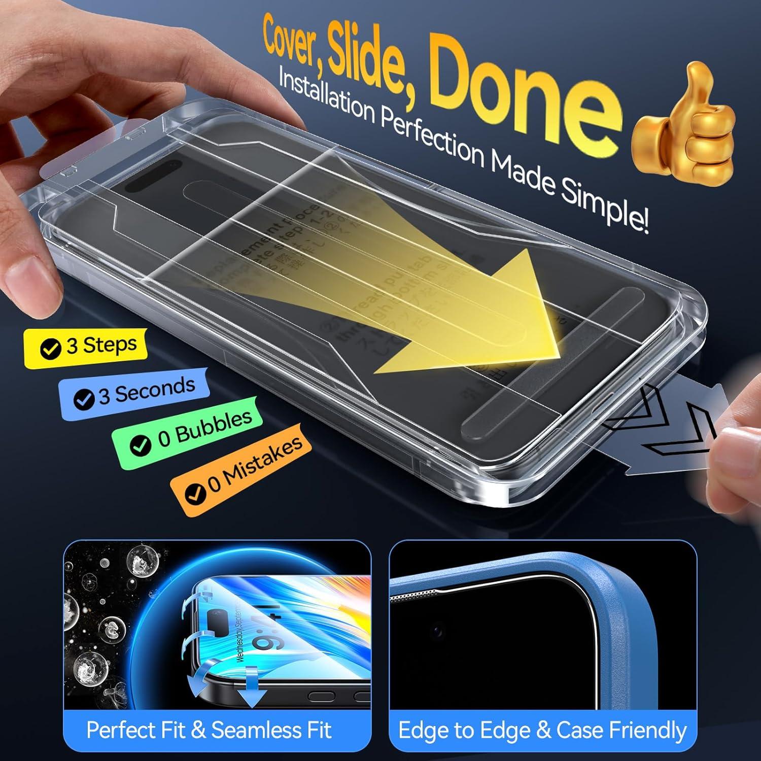 Protector de Pantalla Vidrio Templado Popoluku 9H para iPhone 16 Pro Max