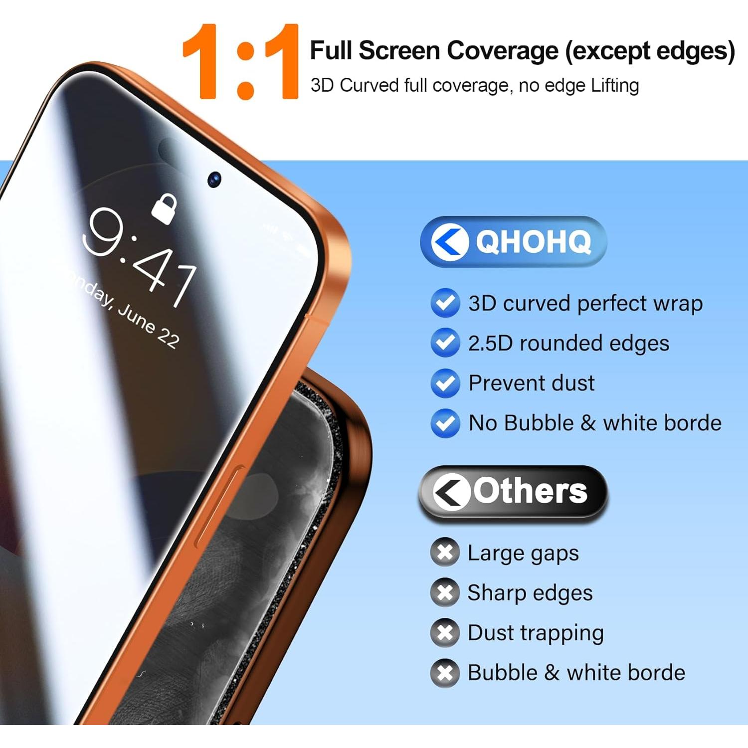Protector de Pantalla Privada QHOHQ para iPhone 17 Pro Max 6.9"