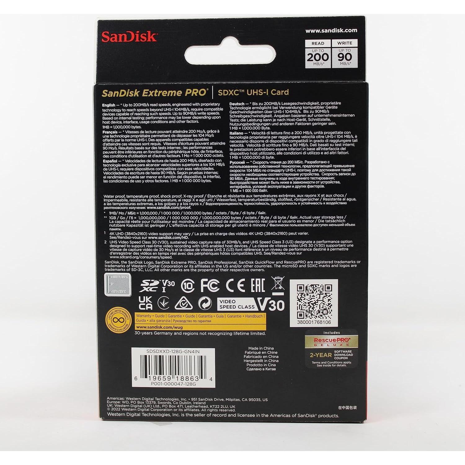 Tarjeta de Memoria SanDisk 128GB Extreme PRO UHS-I SDXC