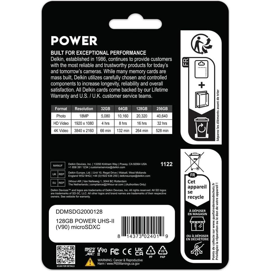 Tarjeta Micro SD 128GB Delkin Devices UHS-II V90 300MB/s