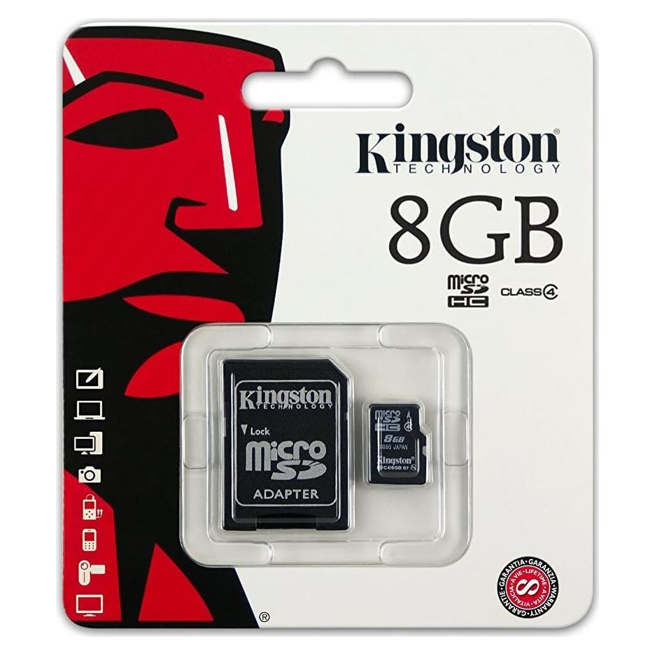 Tarjeta de Memoria MicroSDHC Kingston 8GB Clase 4 con Adaptador