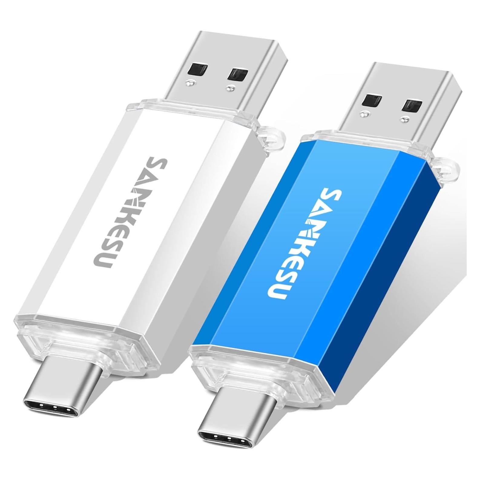 Unidad Flash USB 3.1 SANKESU 64GB Type C y A Plata/Azul