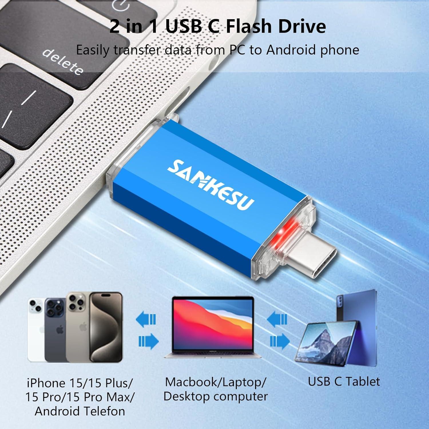 Unidad Flash USB 3.1 SANKESU 64GB Type C y A Plata/Azul