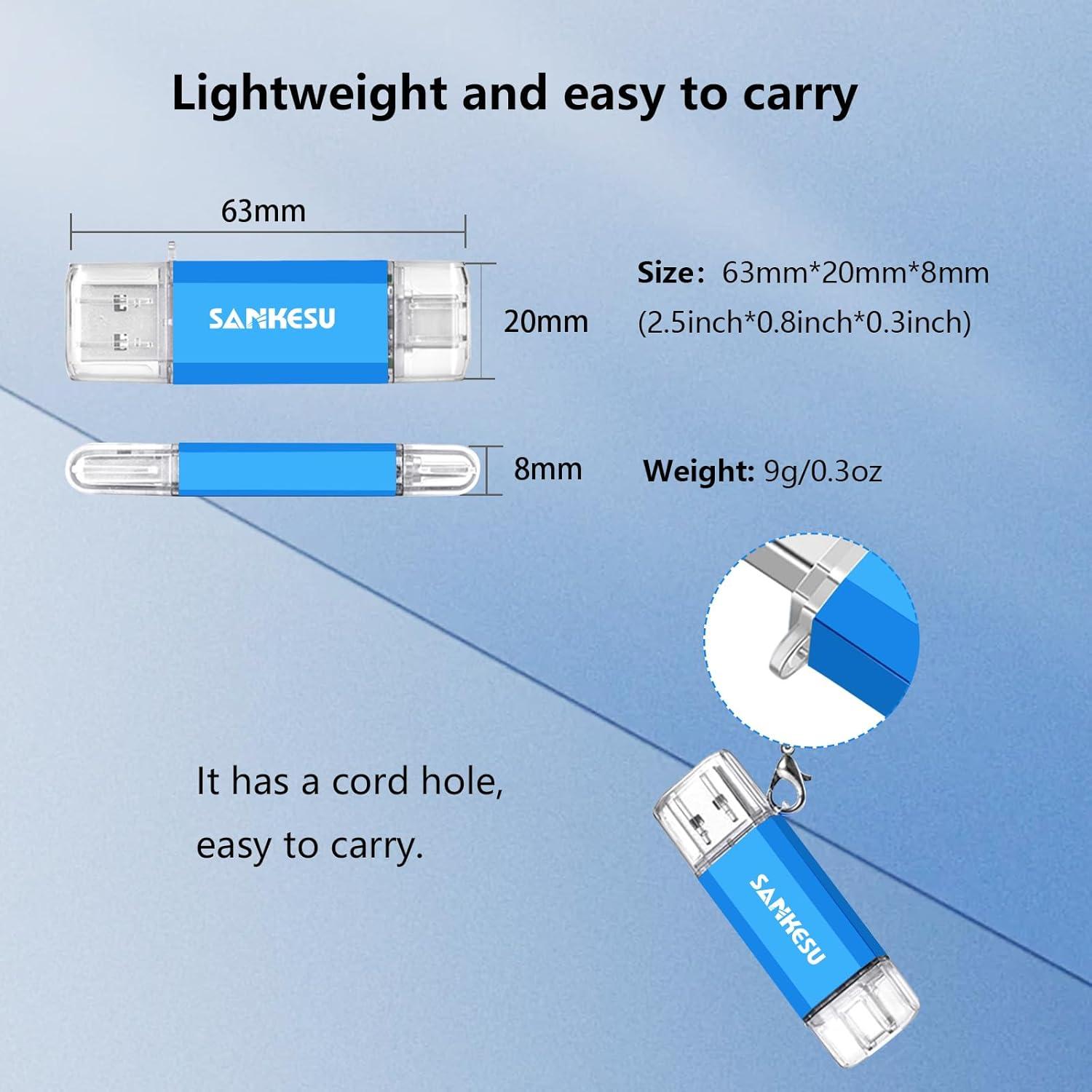Unidad Flash USB 3.1 SANKESU 64GB Type C y A Plata/Azul