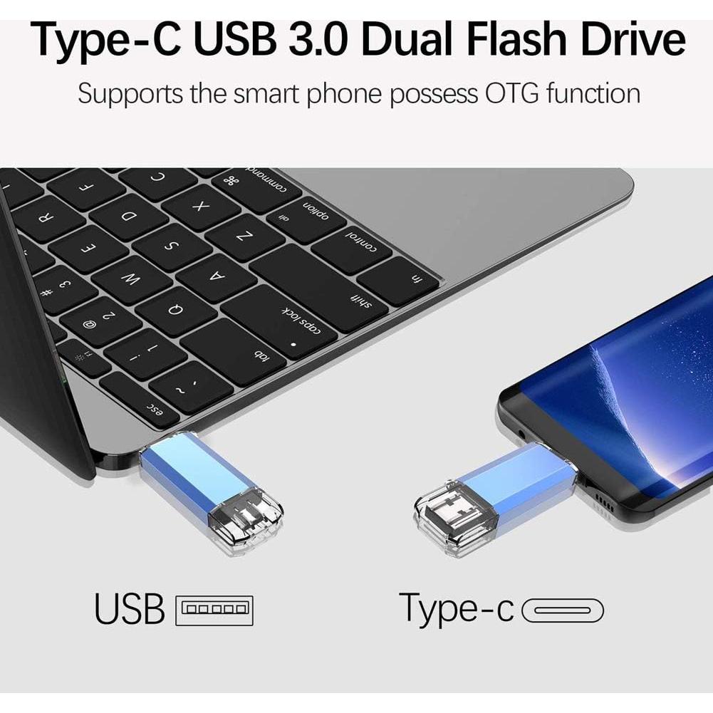 Unidad Flash USB C 128GB KOOTION Doble USB 3.0 Azul