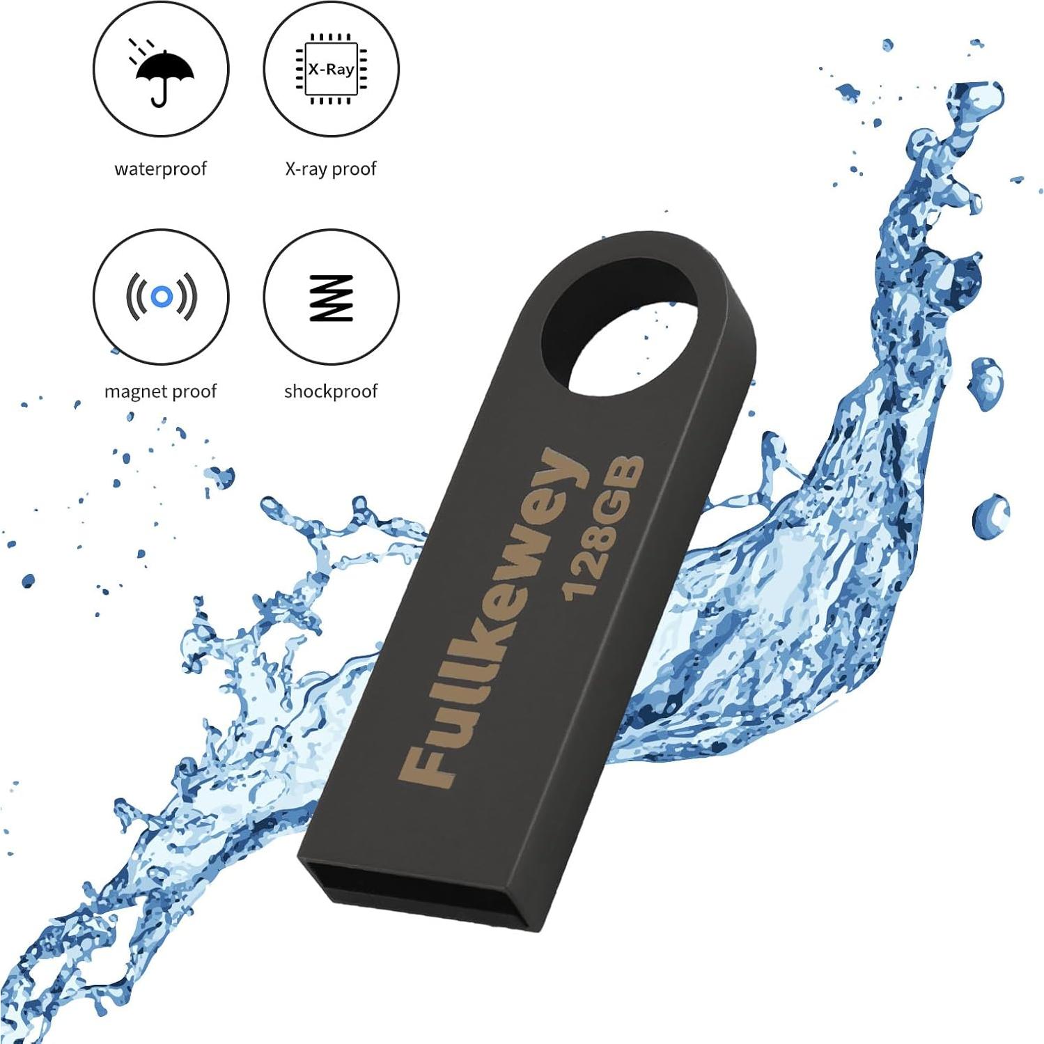 16G/32G/64G/128G Flash Drive, Fullkewey Sleek Metal USB 2.0, Metal Waterproof Compact Pen Drive,Thumb Drive, High Speed Memory Stick for PC Laptop Computer (Gold, 16, GB)