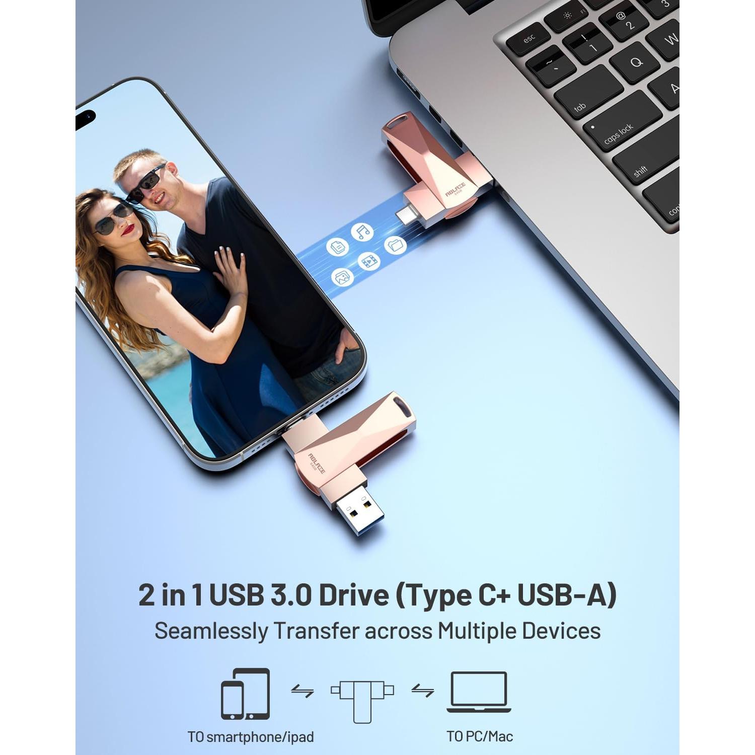 Unidad Flash ABLAZE 128GB USB C Doble Interfaz Oro Rosa