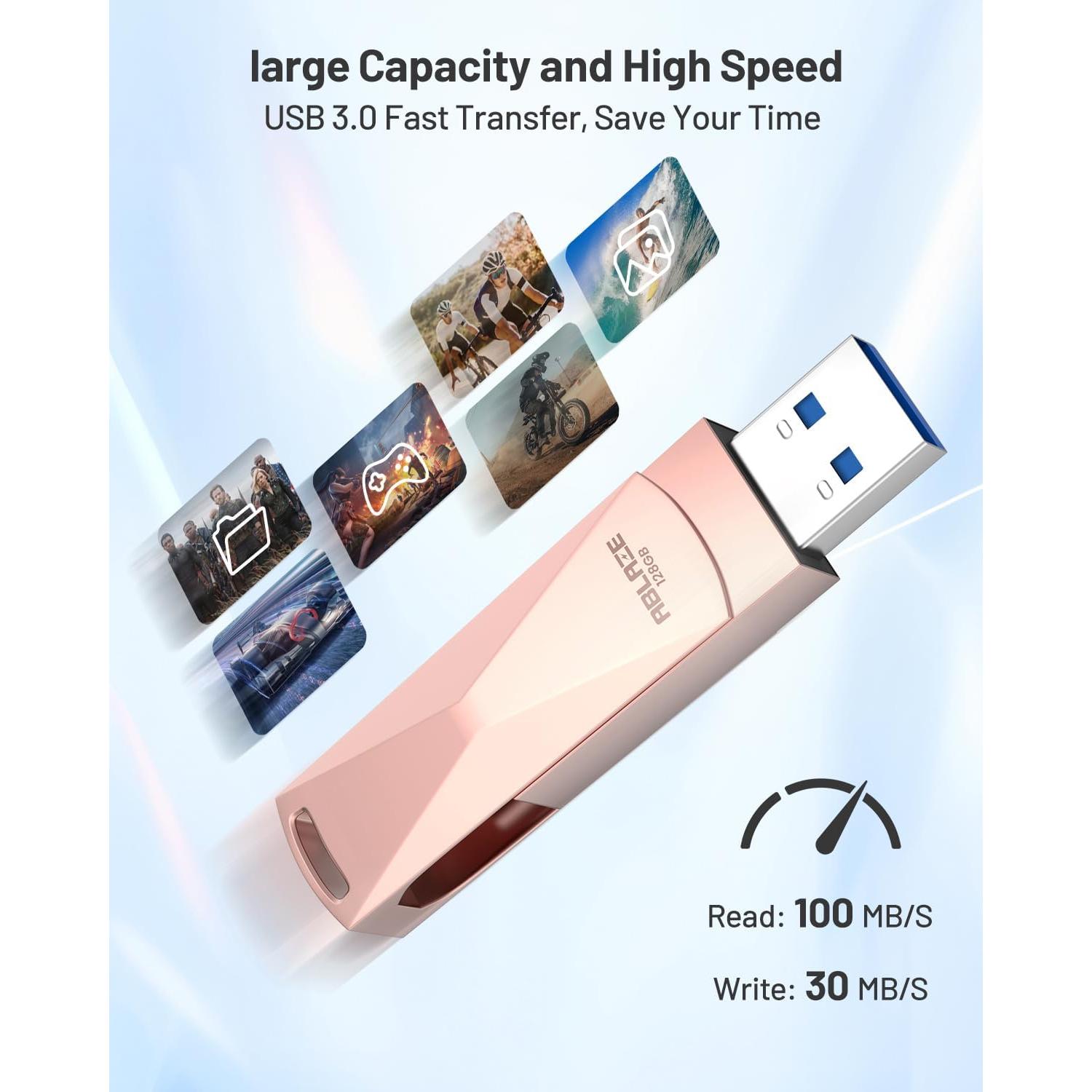 Unidad Flash ABLAZE 128GB USB C Doble Interfaz Oro Rosa