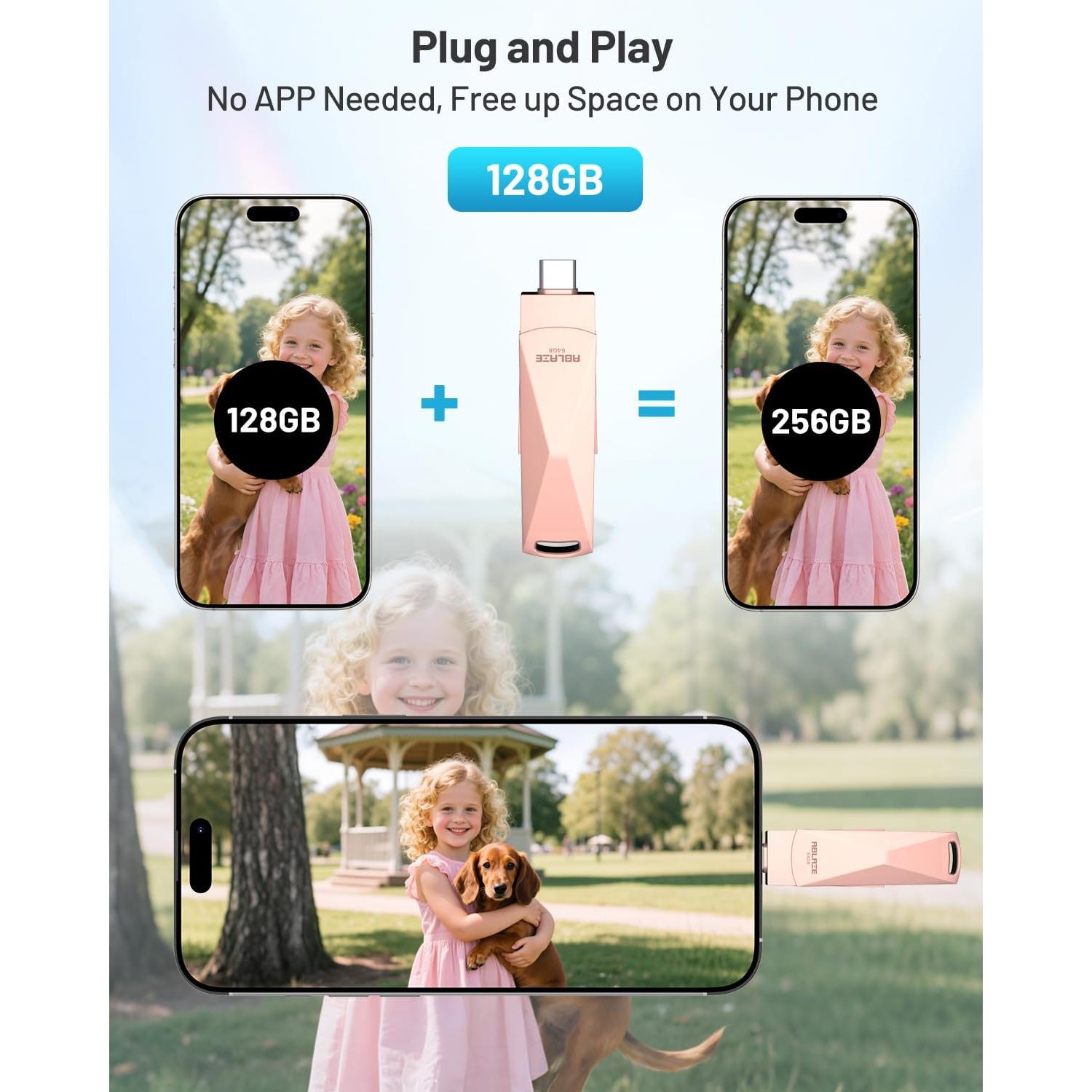 Unidad Flash ABLAZE 128GB USB C Doble Interfaz Oro Rosa