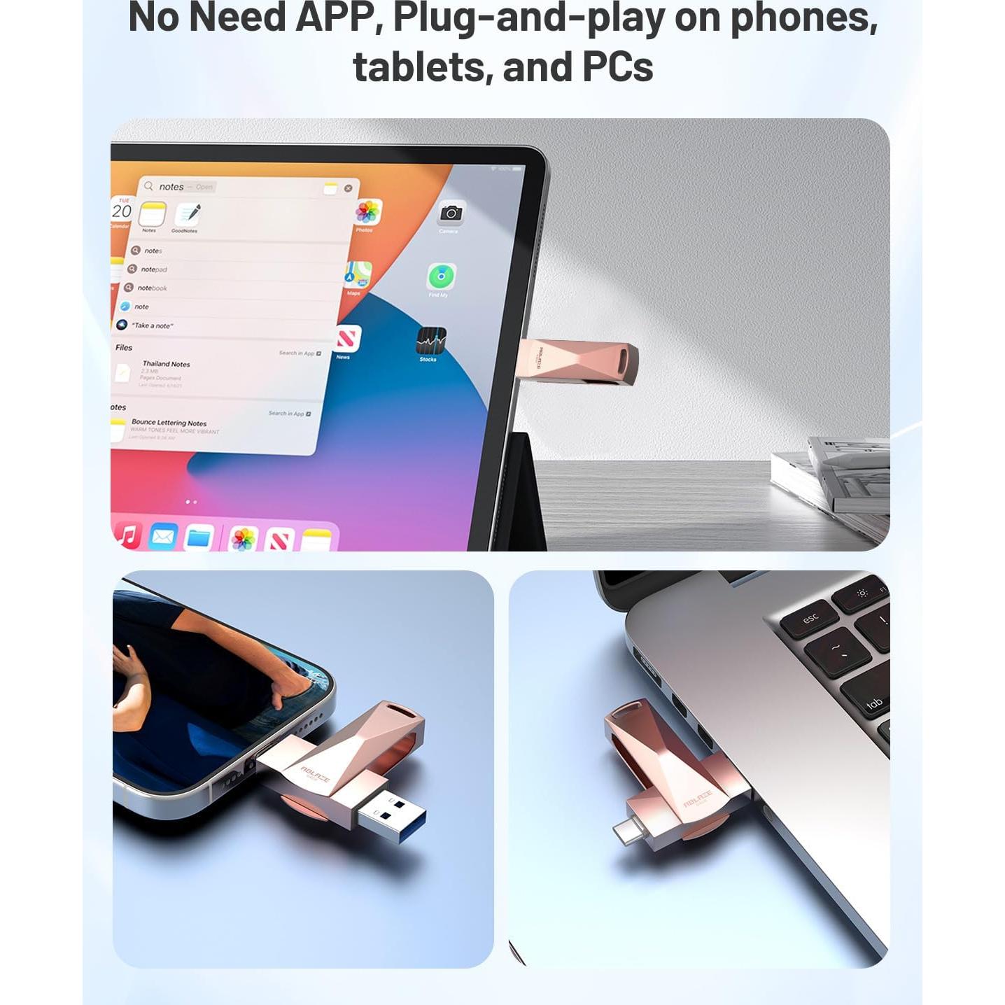 Unidad Flash ABLAZE 128GB USB C Doble Interfaz Oro Rosa