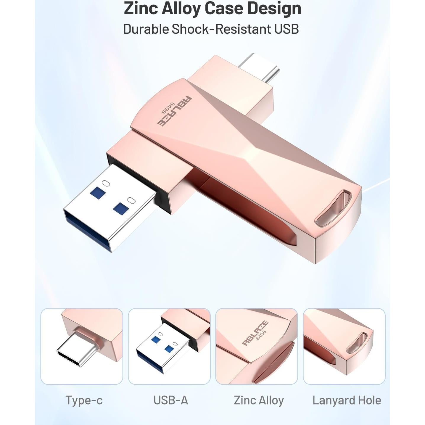 Unidad Flash ABLAZE 128GB USB C Doble Interfaz Oro Rosa