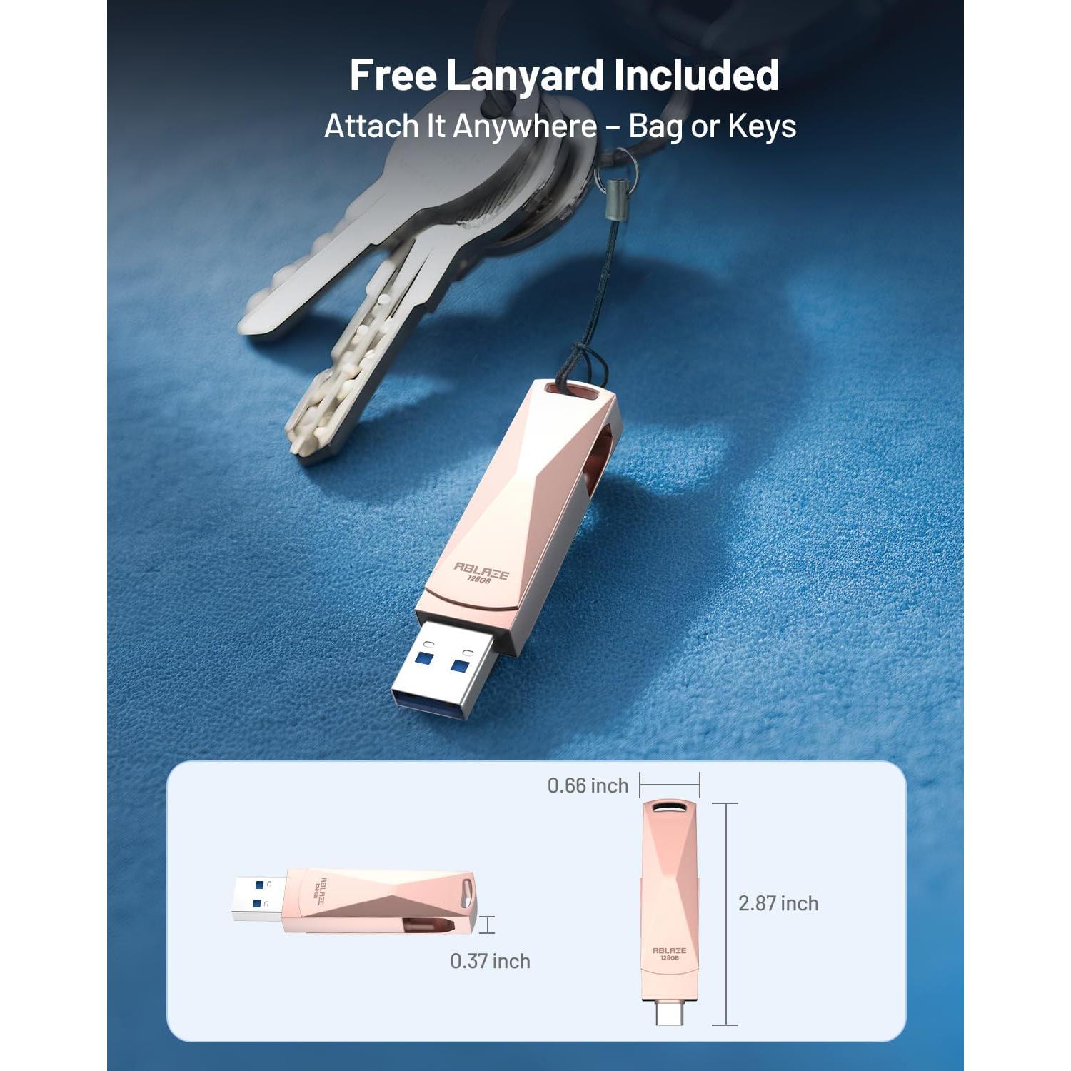 Unidad Flash ABLAZE 128GB USB C Doble Interfaz Oro Rosa
