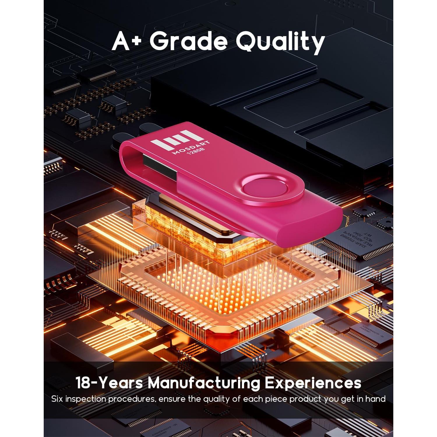 Unidad Flash USB 2.0 MOSDART 128GB Rosa Brillante con LED