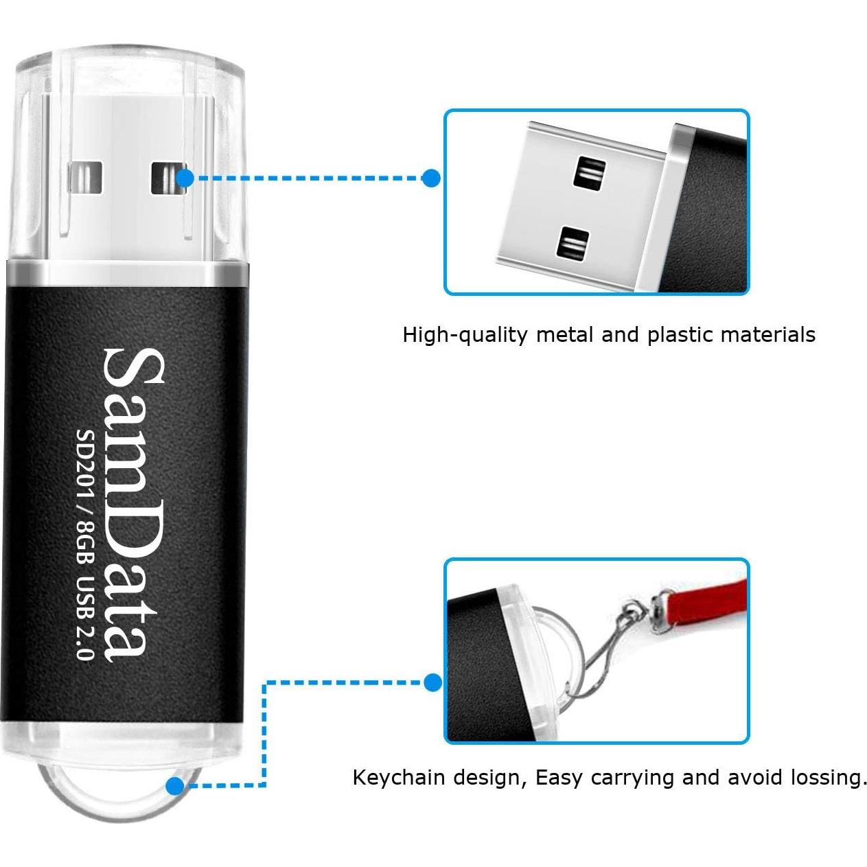 Unidad Flash USB 8GB SamData 2.0 con LED - Negro