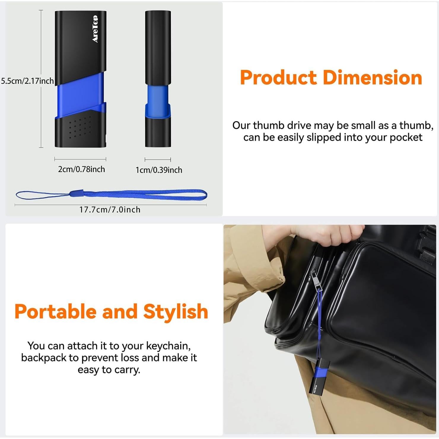 AreTop 8GB USB Flash Drive Retráctil - Paquete de 5 Colores