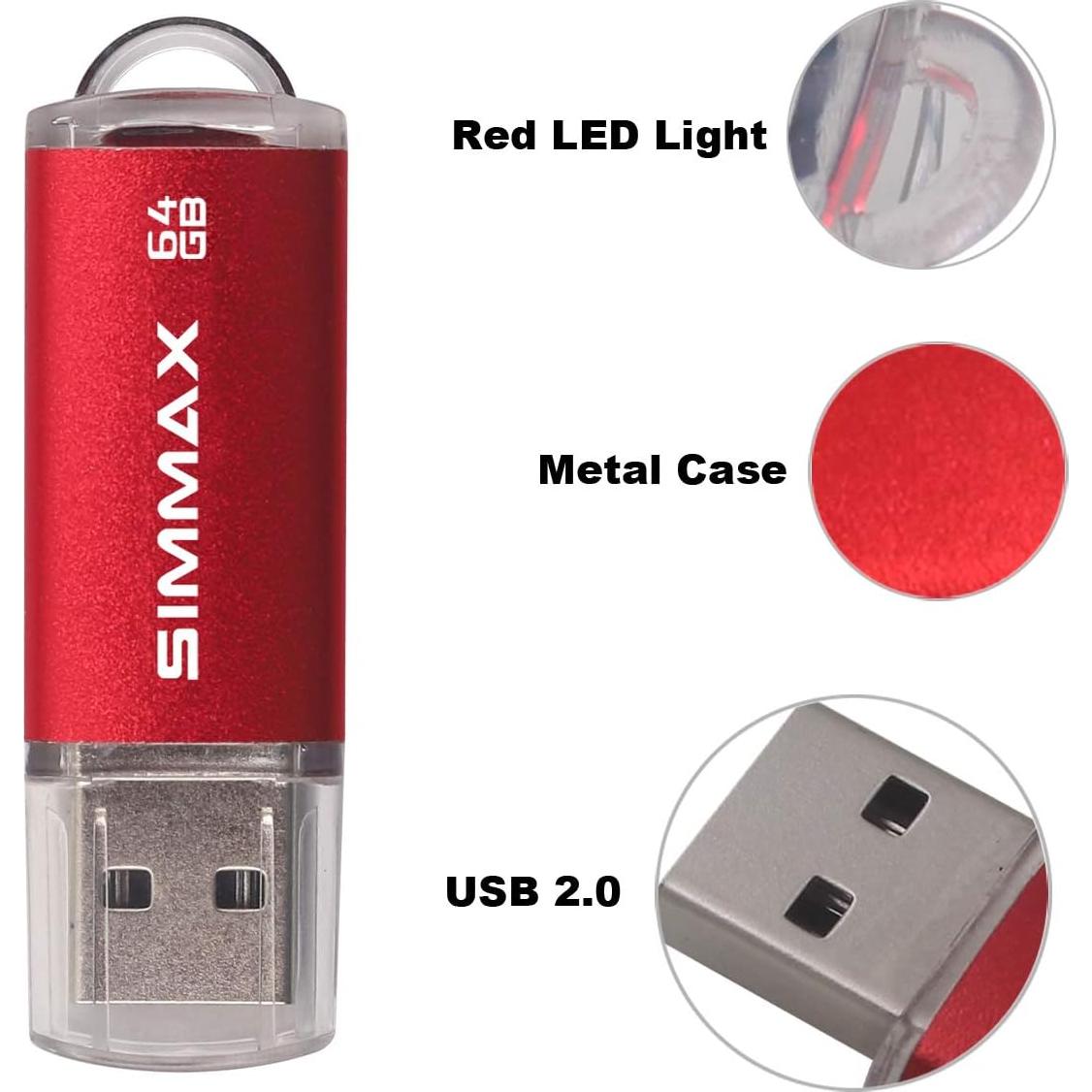 Paquete de 2 Unidades Flash 64GB USB 2.0 SIMMAX Rojo Púrpura