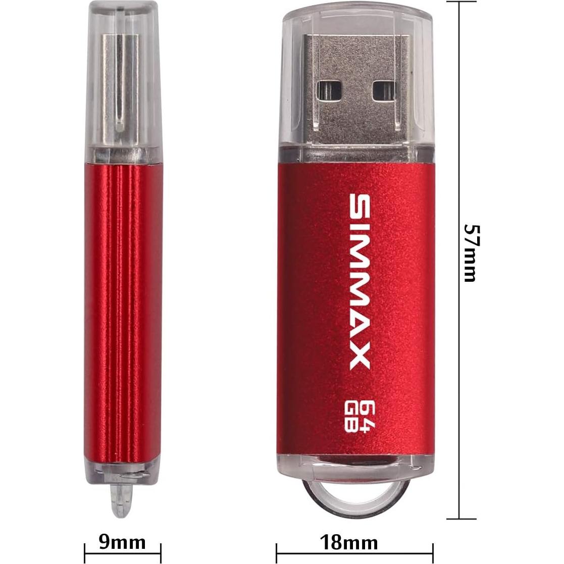 Paquete de 2 Unidades Flash 64GB USB 2.0 SIMMAX Rojo Púrpura