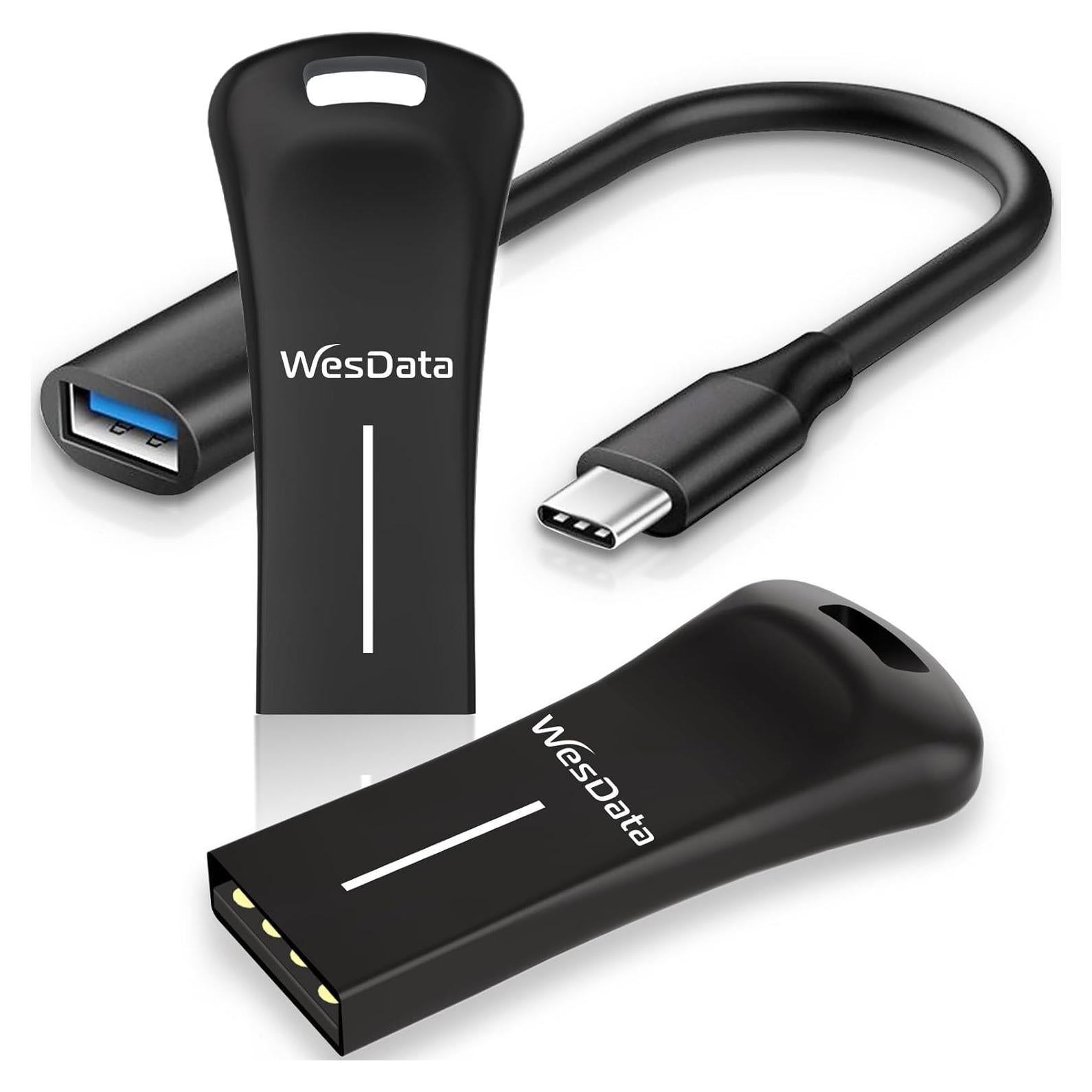 Paquete 2 Unidades Flash USB 64GB WesData con Adaptador USB-C