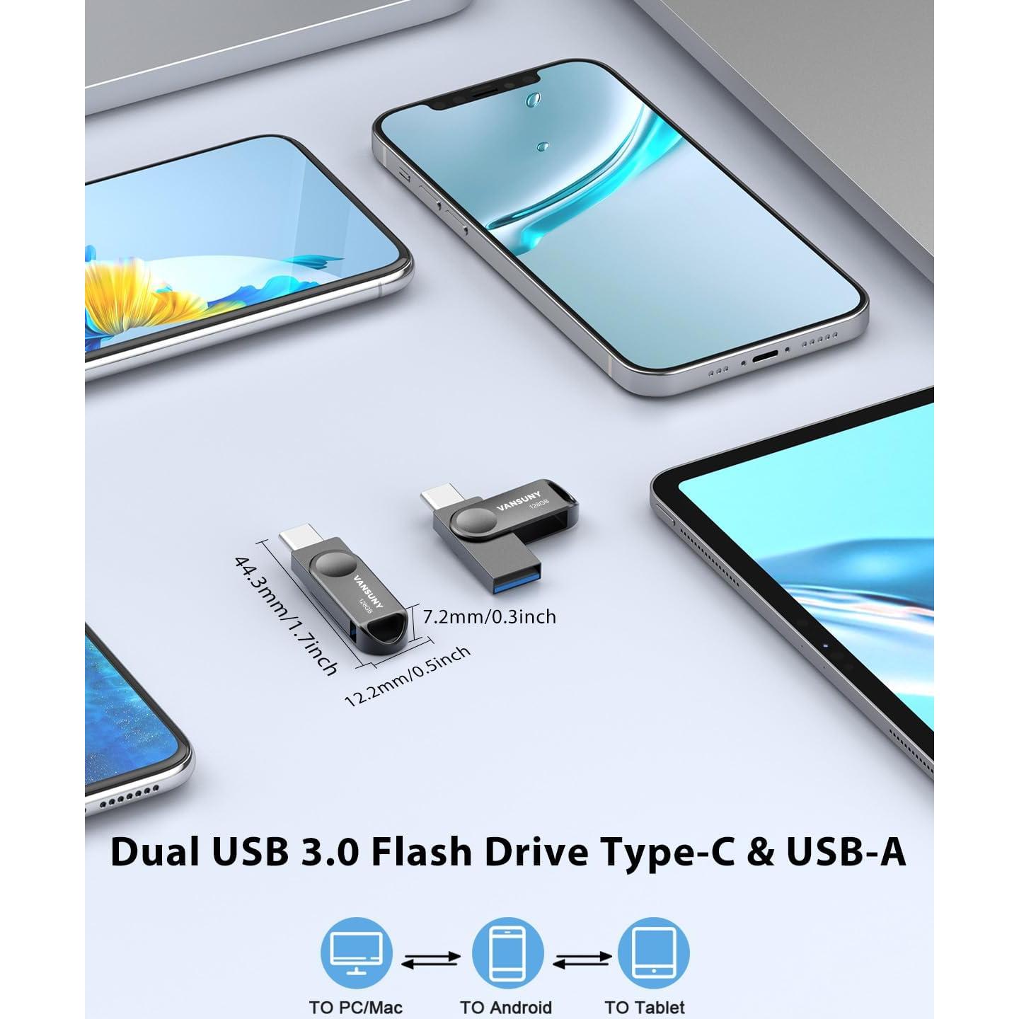 Unidad Flash Dual USB C 128GB Vansuny OTG Metálica