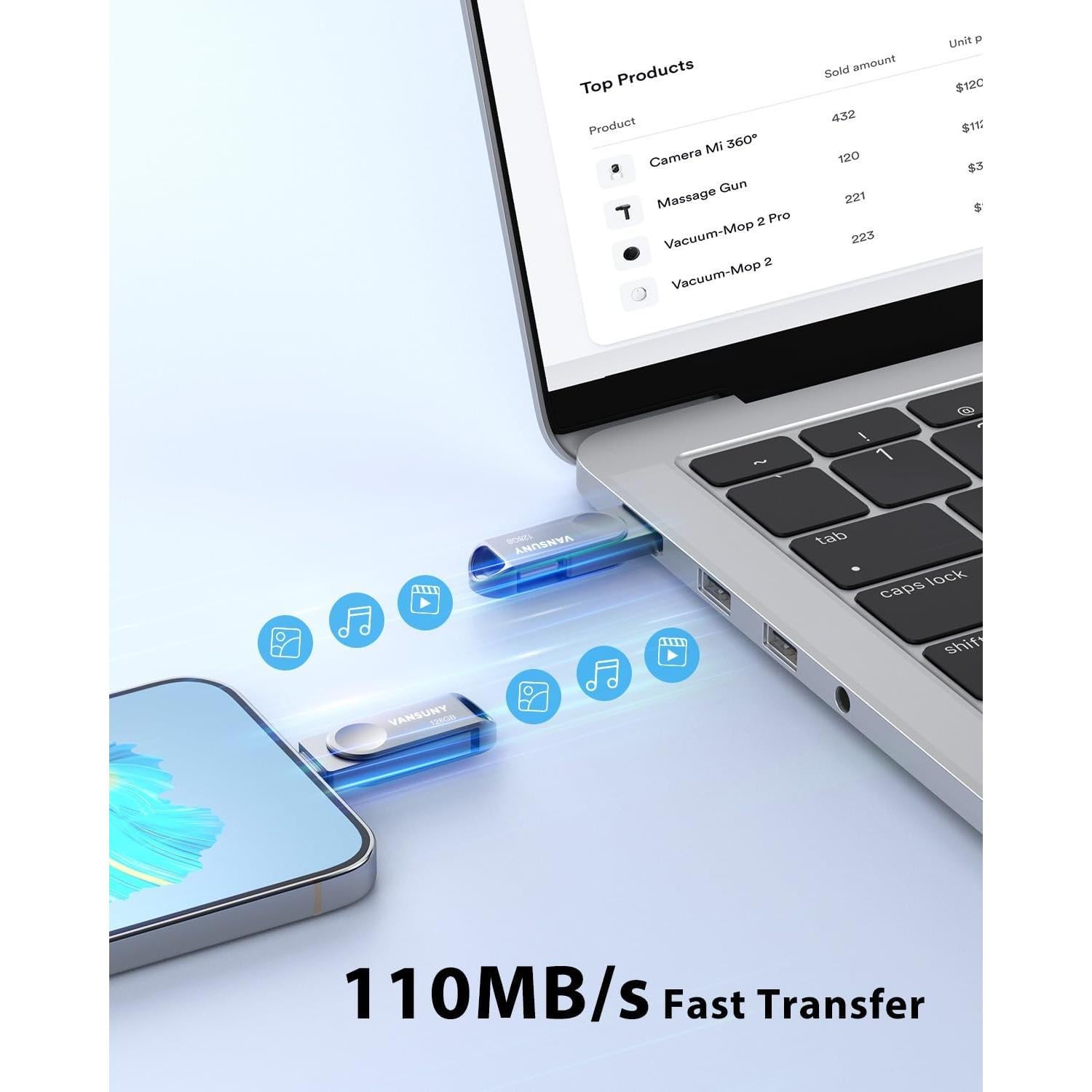 Unidad Flash Dual USB C 128GB Vansuny OTG Metálica