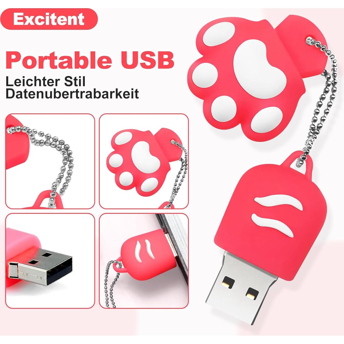 Unidad Flash USB 64GB Excitent Patita de Gato Rosa