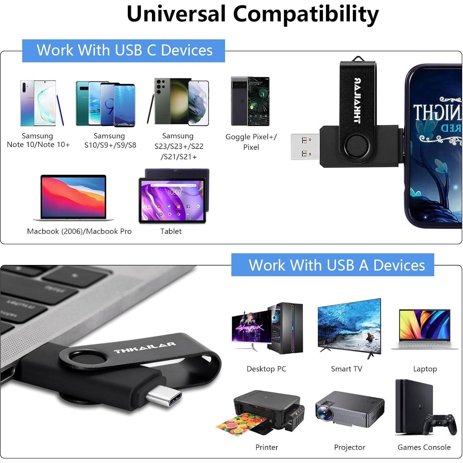 Unidad Flash USB 64GB Thkailar Tipo C y A - Rápida 100MB/s