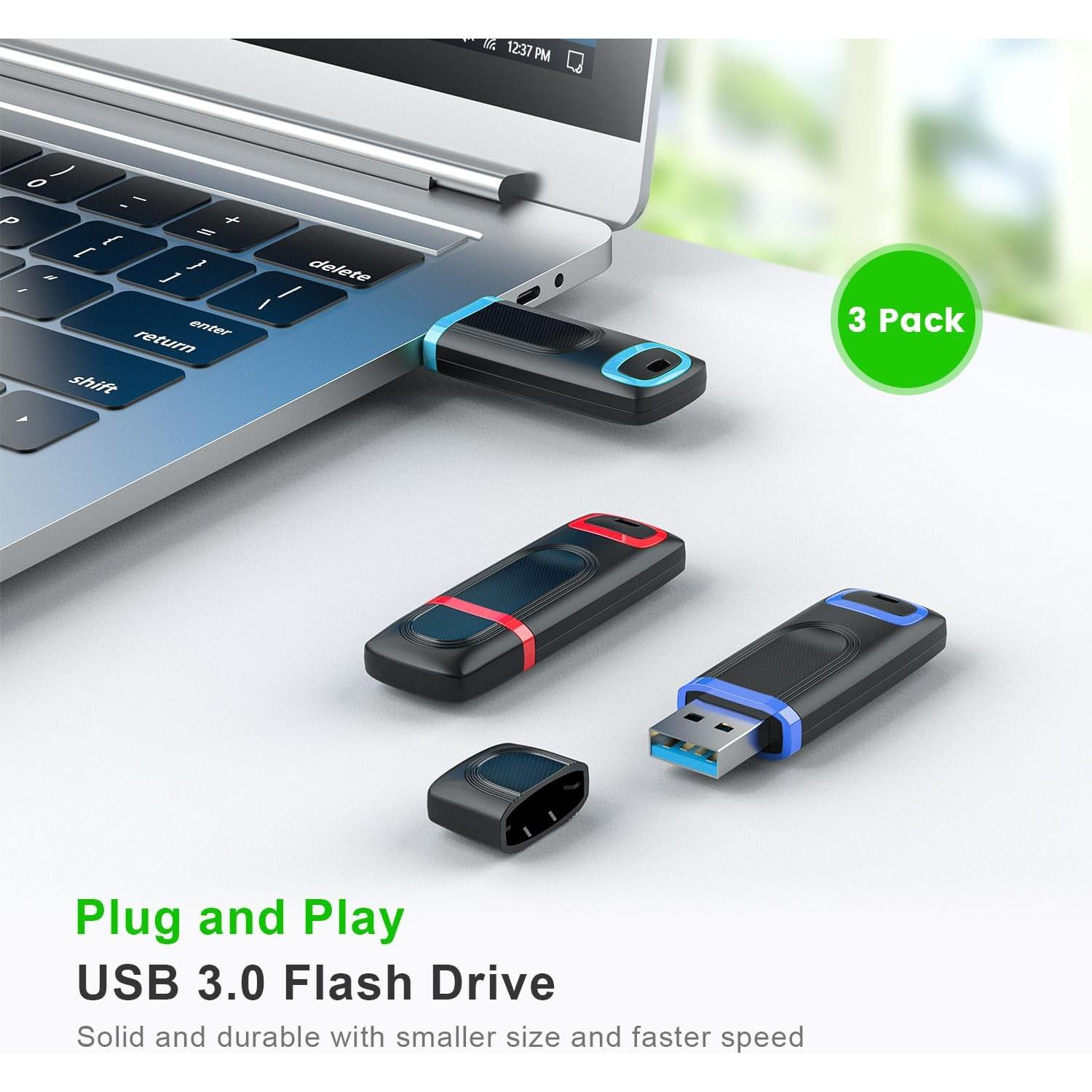 TOPESEL 128GB USB 3.0 Memoria Flash Alta Velocidad 3 Piezas